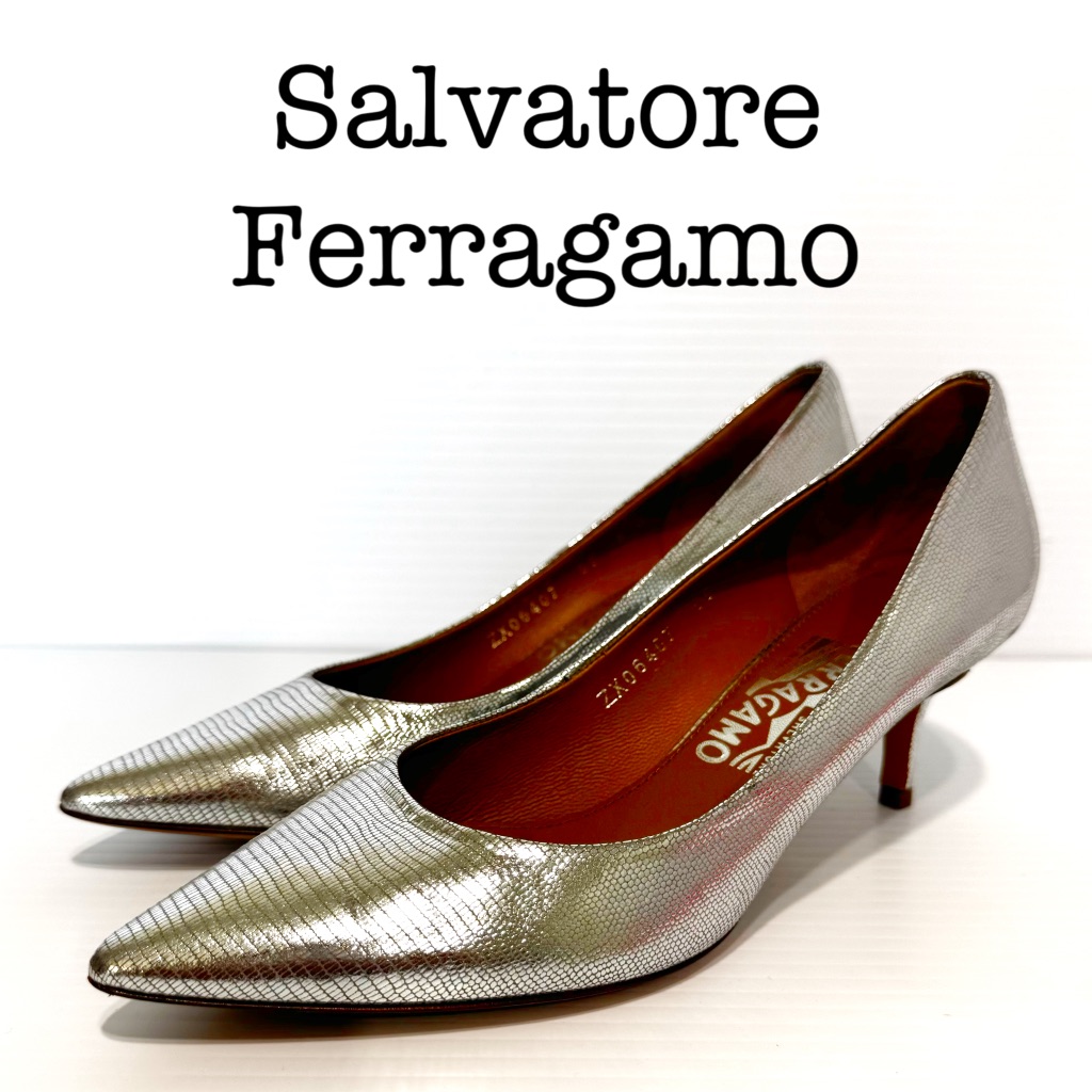 Salvatore Ferragamo Silver Metallic Heels Size 7